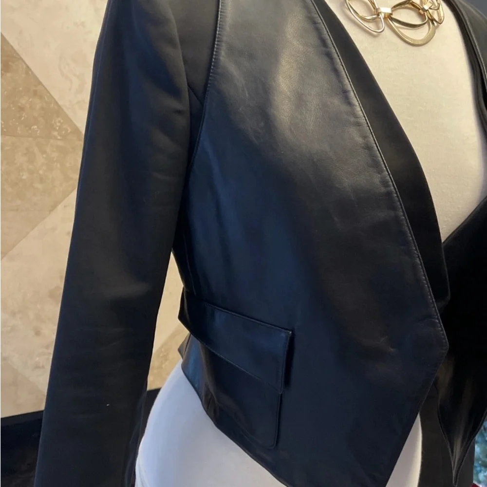 GIANNI VERSACE Leather Top Vest Jacket SZ40 Italy 6 USA Bolero 90s woman’s black - Picture 6 of 16